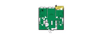 a floor plan of a house with two bedrooms and two baths